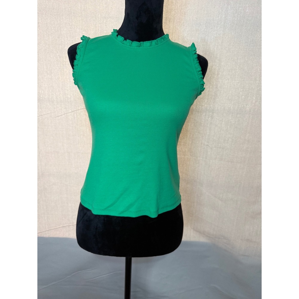 Crewcuts Girls Green Ribbed Ruffle Trim Tank Top XXL 14-16 Sleeveless Shell